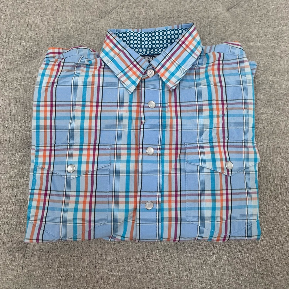 PANHANDLE SNAP UP PLAID SHIRT LONG SLEEVE SIZE 14 large snap western